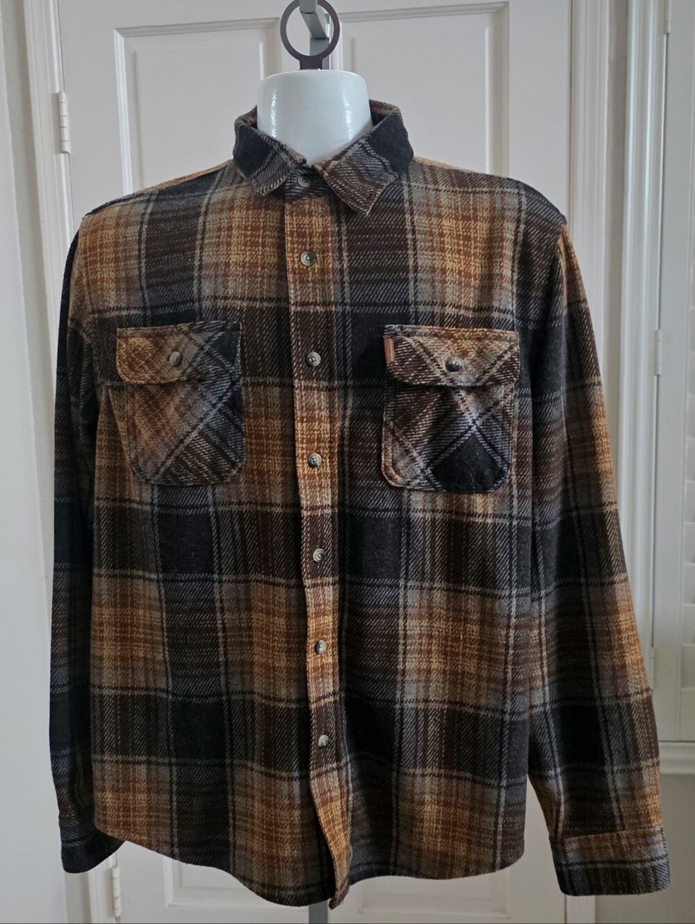 Chaps Men’s Knit Flannel Shirt Long Sleeve Plaid Button-Up Midweight Casual sz L